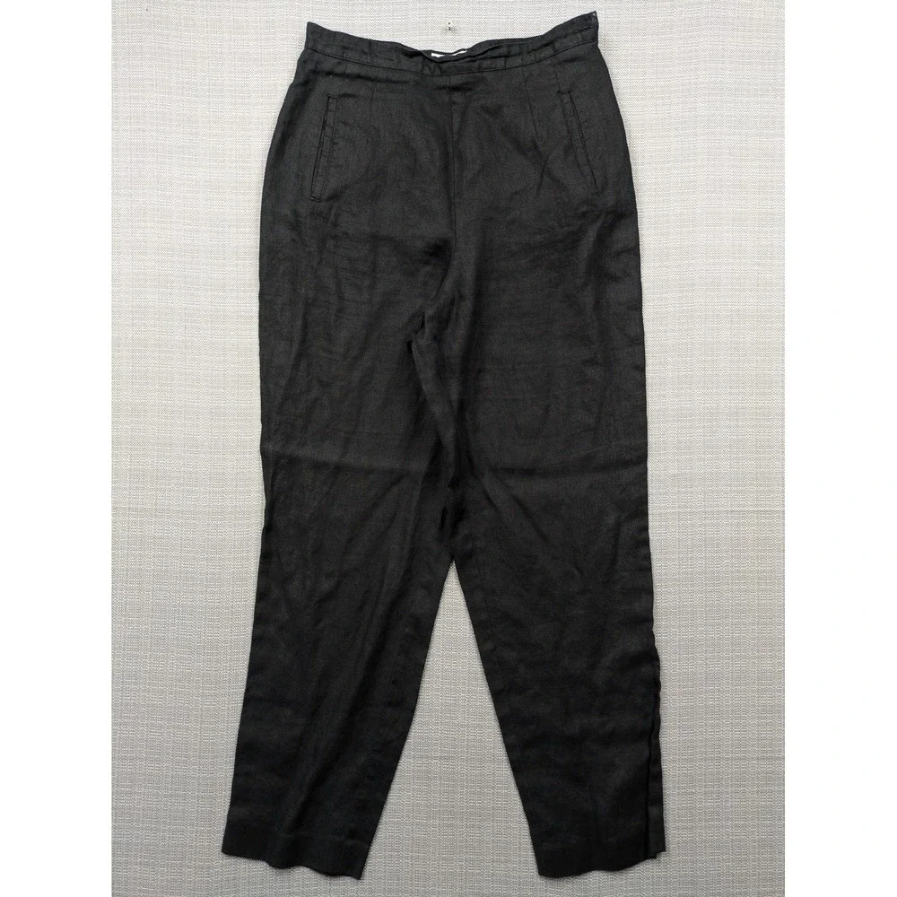 Talbots Pants Women 12W Black Irish Linen Pleated Relaxed Dress Lightweight